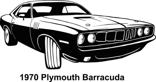 Izomautó - Old USA Classic Car, 1970-es évek, Izomautó Stencil - Vector Clip Art for tshirt and emblem — Stock Vector