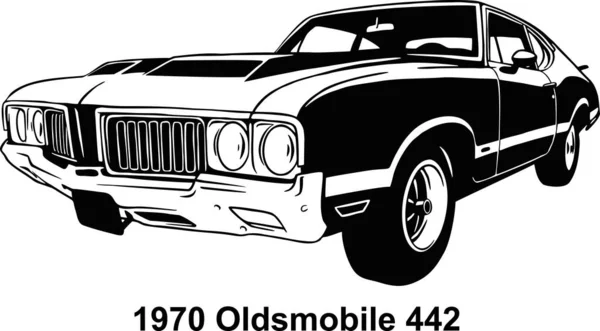 Kaslı araba - Eski Amerikan Klasik Araba, 1970 'ler, Kas Araba Stencil - Tişört ve amblem için Vektör Klip Sanatı