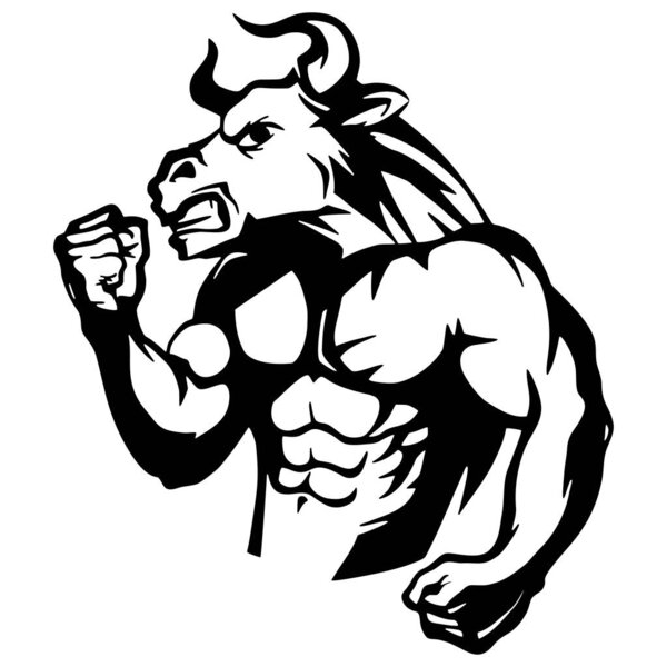 Mascot Bull in aggression pose and showing the muscles