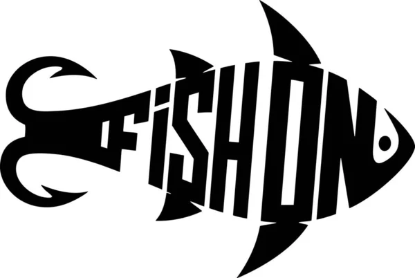 Stilize balık, balıkçı logosu, harfler. Şablon kulüp amblemi. Balıklama temalı vektör illüstrasyonu.
