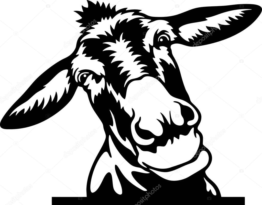 Peeking Donkey - Funny Farm Animals peeking out - face head isolated on white vector stock