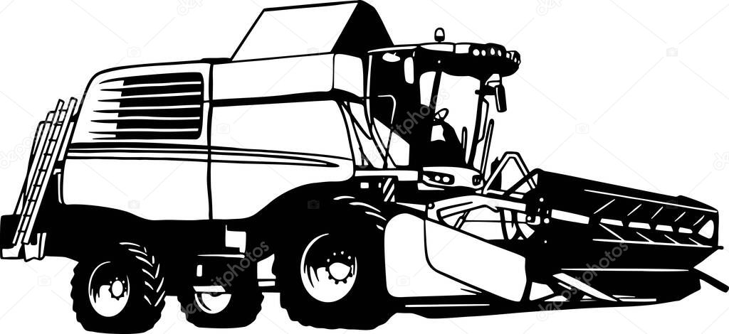 Harvester, Combine - Farm Tractor, farming vehicle - farm silhouette - vector stock design