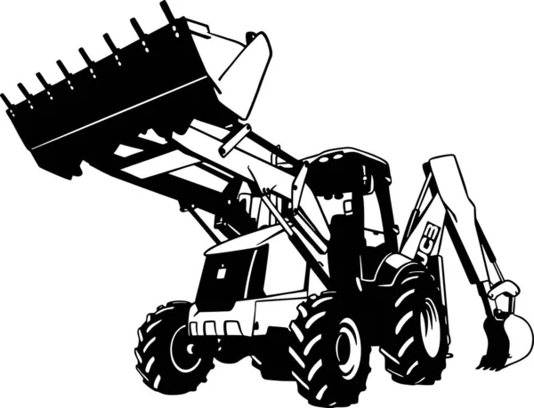 Εμπρός φορτωτής - Farm Tractor, γεωργικό όχημα - σιλουέτα αγροκτήματος — Διανυσματικό Αρχείο