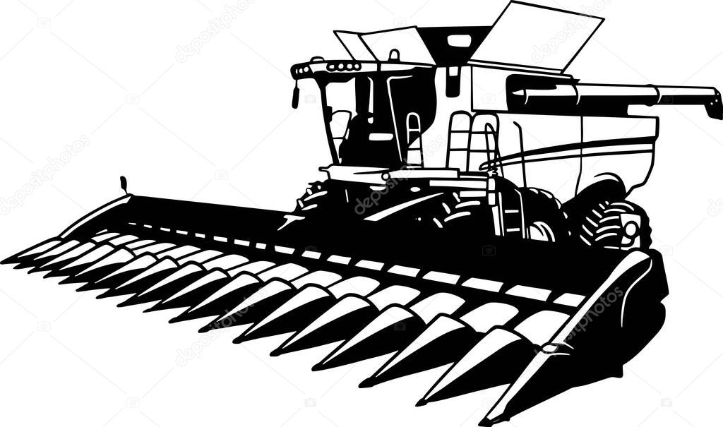 Harvester, Combine - Farm Tractor, farming vehicle - farm silhouette - vector stock design
