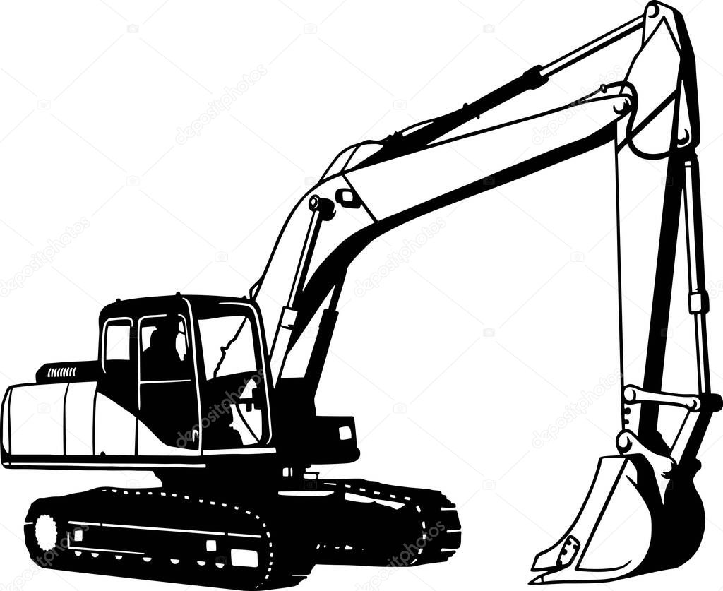 Excavator, Construction Vehicle - Digger Machine, farming vehicle - farming vehicle stencil - vector stock design