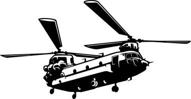 Askeri helikopter detaylı bir siluet oluşturdu. beyaz arkaplanda izole edilmiş