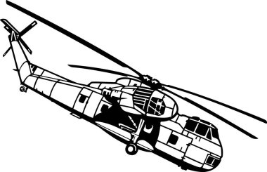 Askeri helikopter detaylı bir siluet oluşturdu. beyaz arkaplanda izole edilmiş