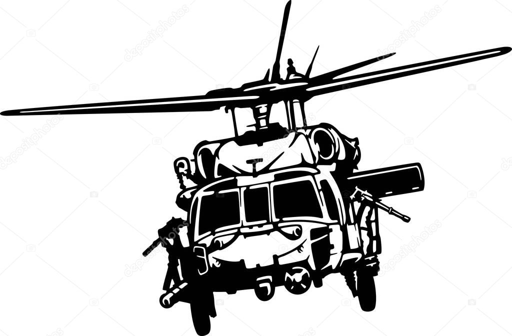 Military Helicopter detailed silhouette. isolated on a white background
