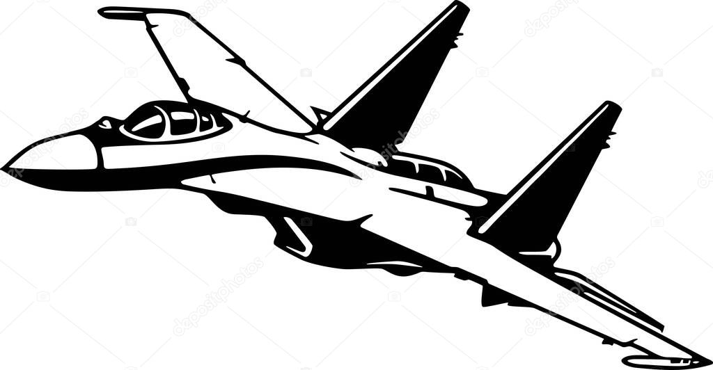 Military Fighter aircraft detailed silhouette. isolated on a white background