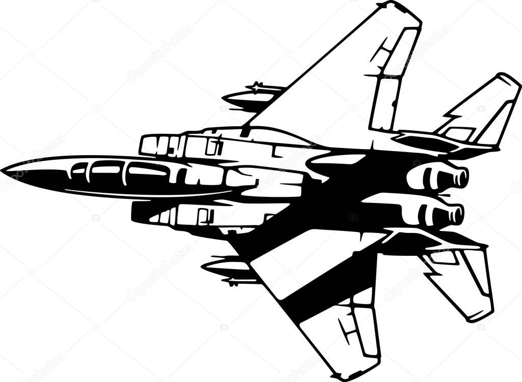 Military Fighter aircraft detailed silhouette. isolated on a white background