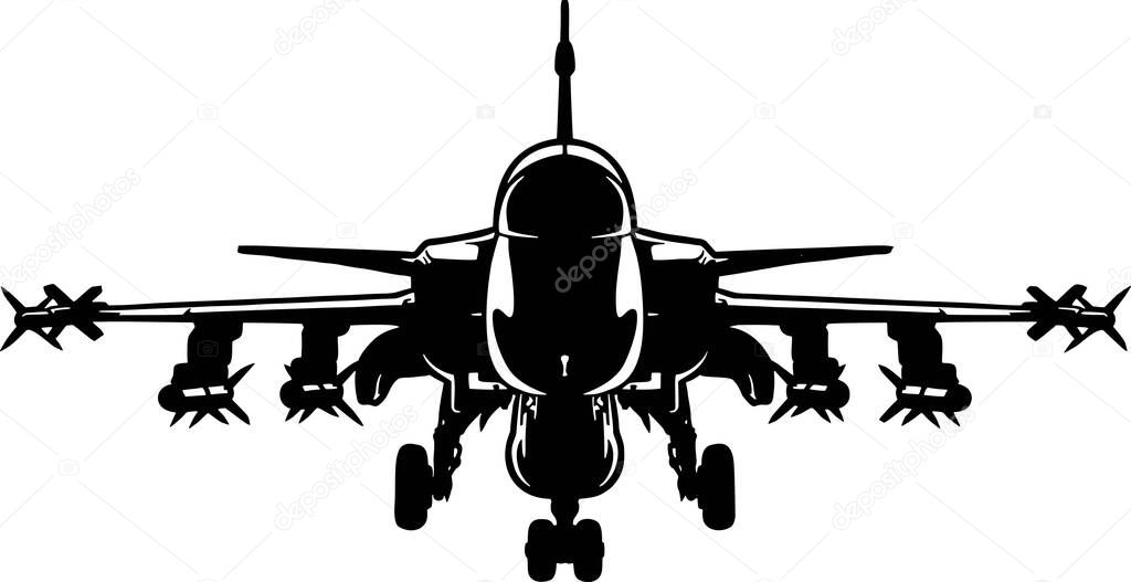 Military Fighter aircraft detailed silhouette. isolated on a white background