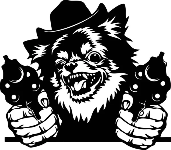 Angry Chihuahua - κακό σκυλί με όπλο - vector stencil — Διανυσματικό Αρχείο