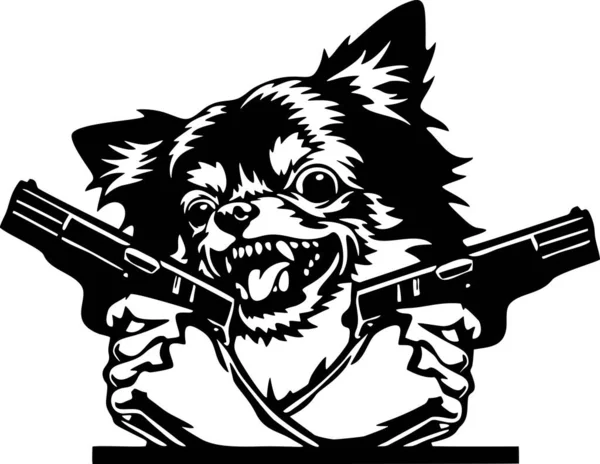 愤怒的奇瓦瓦犬-带枪向量模板的恶犬 — 图库矢量图片