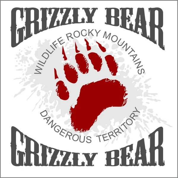 Grizzly Bear footprint emblem - vector illustration Stock Vector