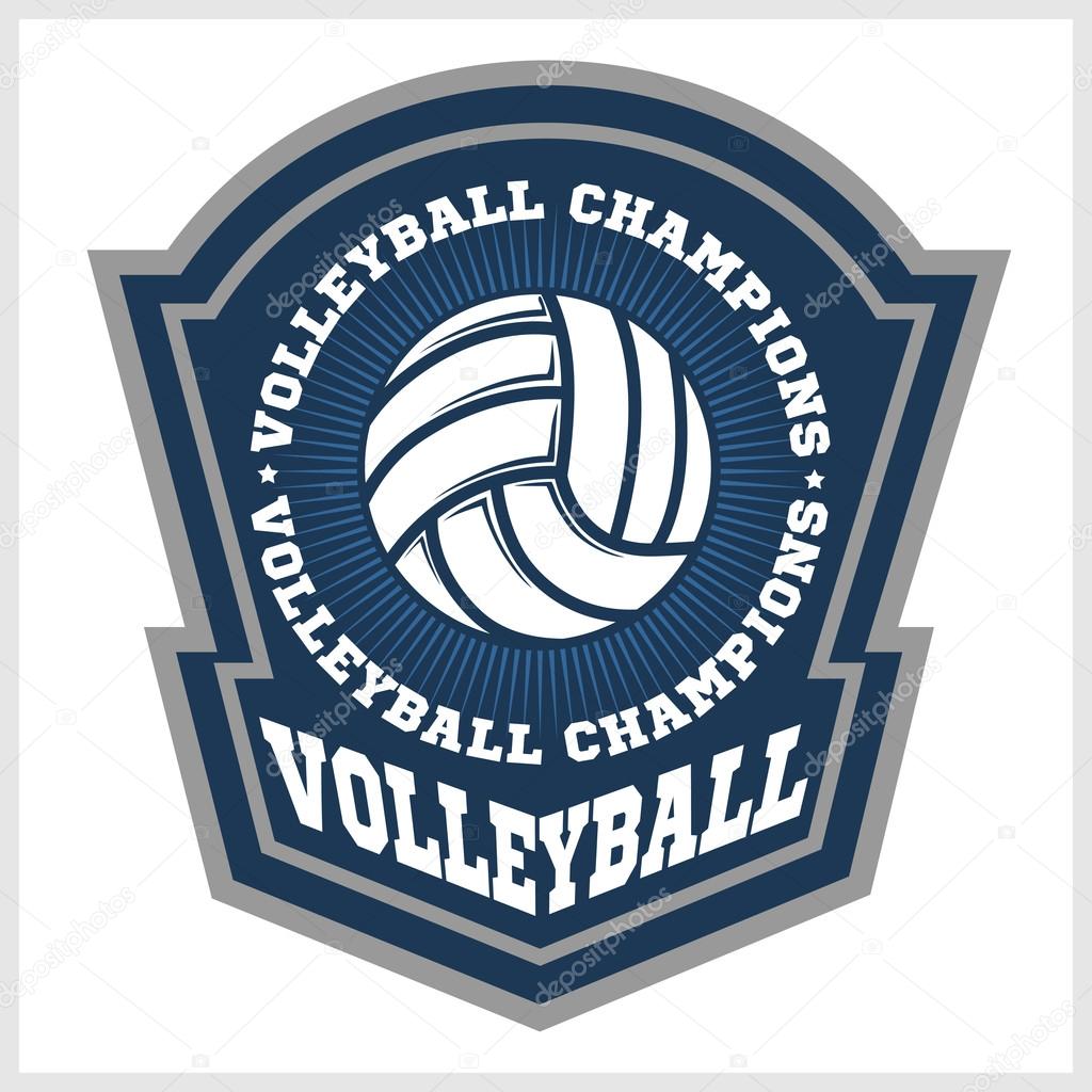 Volleyball championship logo with ball. Vector sport badge for