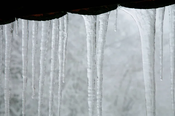 Eiszapfen Hängen Auf Dem Dach Winter Natur Abstrakte Kunst Physikalisches — Stockfoto