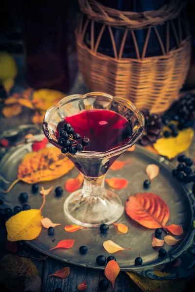 Glas tinctuur chokeberry herfst vintage styling — Stockfoto