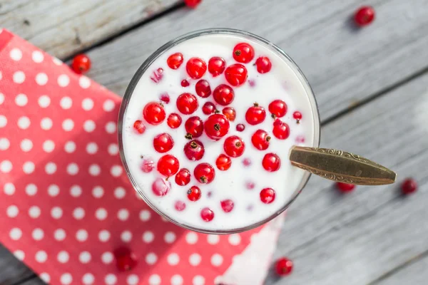 Ayran meyve kırmızı Frenk üzümü tablo Bahçe — Stok fotoğraf