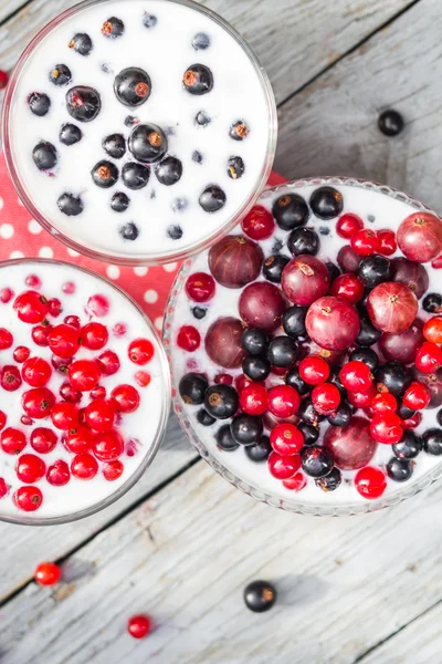 Cocktail red fruits black currant table garden — Stock Photo, Image