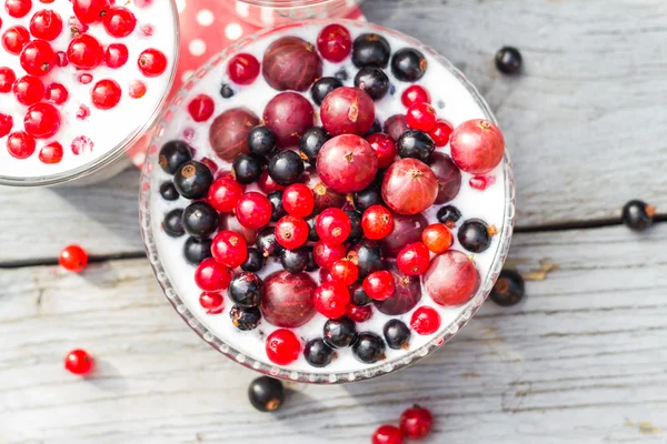 Cocktail red fruits black currant table garden — Stock Photo, Image