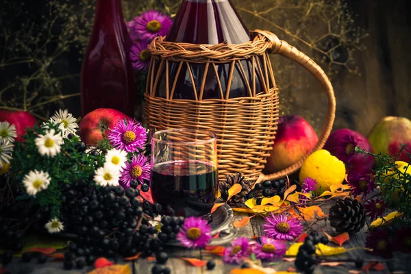 Autumn kitchen tincture chokeberry scenery vintage — Stock Photo, Image