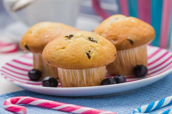 Dolci deliziosi muffin mirtilli rossi frutta — Foto Stock