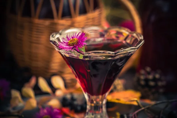 Geschenken herfst keuken zoete aromatische drankje tinctuur-chokeberry — Stockfoto