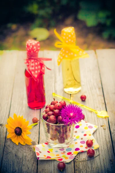 Sommer Dessert Garten Obst Stachelbeere bunte Getränke — Stockfoto
