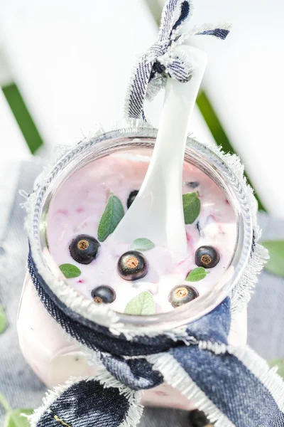 Joghurt-Cocktail schwarze Johannisbeere Zitronenmelisse — Stockfoto