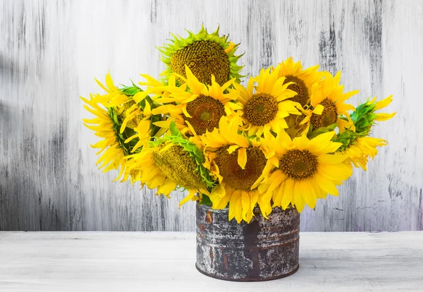 Bouquet girasoli Natura morta stagno vecchio — Foto Stock