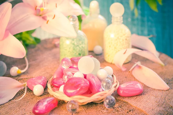 Composition spa bathing salts natural flavors — Stock Photo, Image