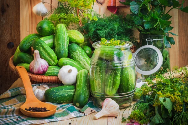 Jar pickles other ingredients pickling — Stock Photo, Image