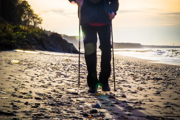 Nordic walking sport run walk motion blur outdoor person legs se — Stock Photo, Image