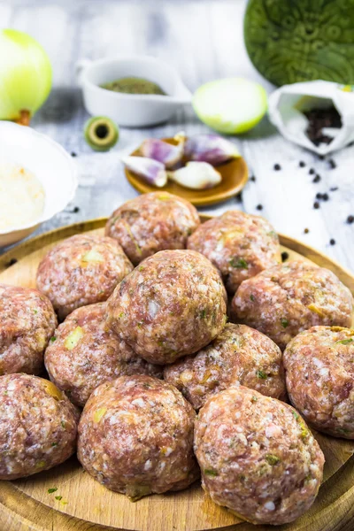 Closeup meatballs prepared roll breadcrumbs — Stock Photo, Image