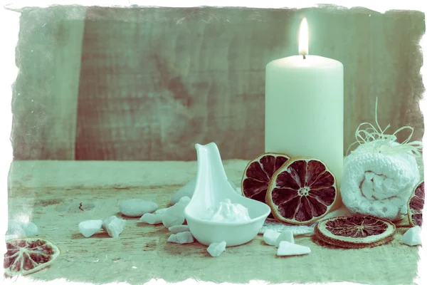 Spa 疗养设置蜡烛毛巾 — 图库照片