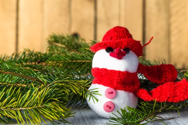 Snowman bordo de madeira Natal inverno pelúcia — Fotografia de Stock