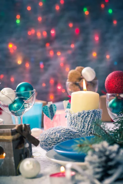 Christmas xmas eve table board setting New Year — Stock Photo, Image