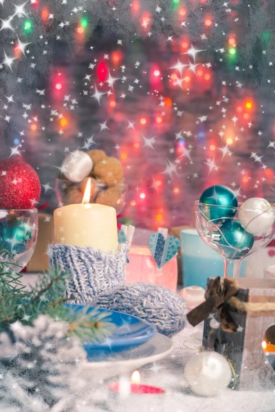 Christmas xmas eve table board setting New Year — Stock Photo, Image