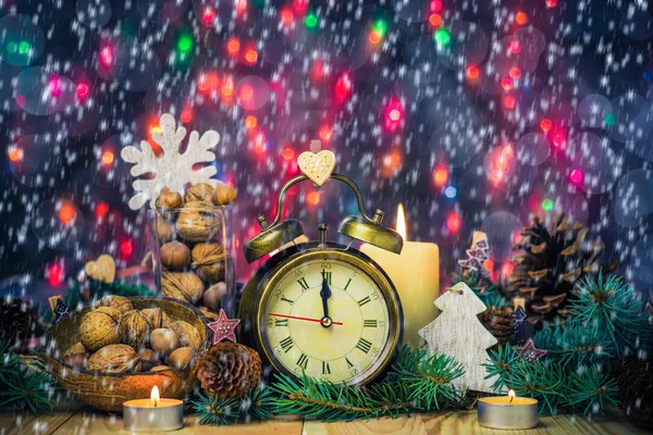 Festive Christmas clock time twelfth New Year — Stock Photo, Image