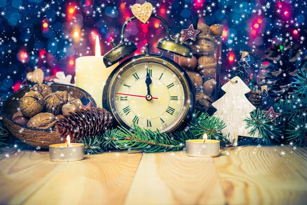 Festive Christmas clock time twelfth New Year — Stock Photo, Image