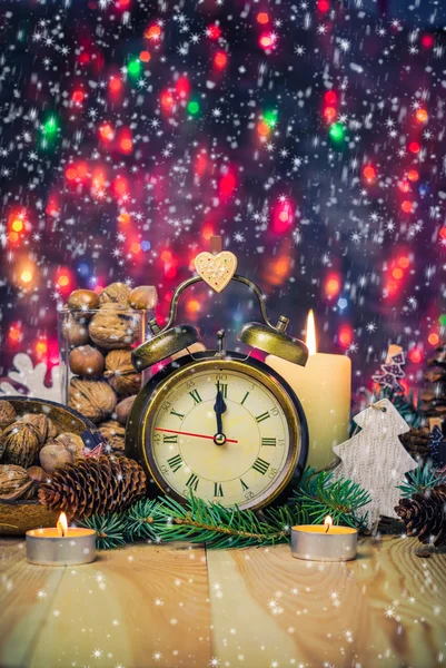 Festive Christmas clock time twelfth New Year — Stock Photo, Image