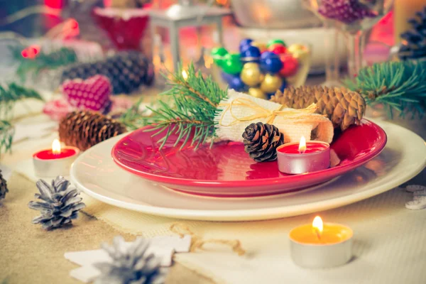 Christmas xmas eve table board setting — Stock Photo, Image
