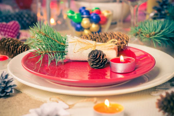 Christmas xmas eve table board setting — Stock Photo, Image