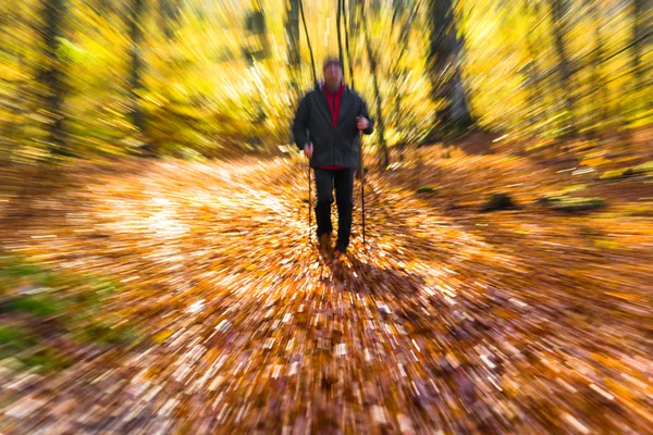 Nordic walking sport run walk motion blur outdoor person legs fo — Stock Photo, Image