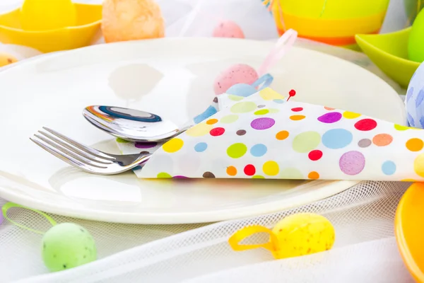 Cutlery wrapped napkin Easter table — Stock Photo, Image