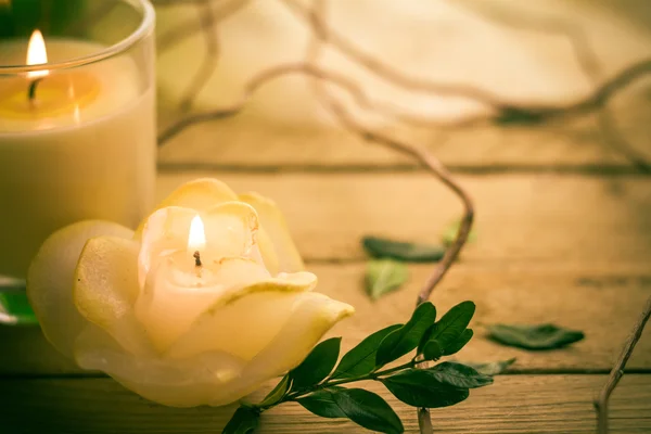 Scented candles attributes rest relaxation — Stock Photo, Image