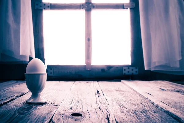 Old kitchen table rural cottage morning egg — Stock Photo, Image