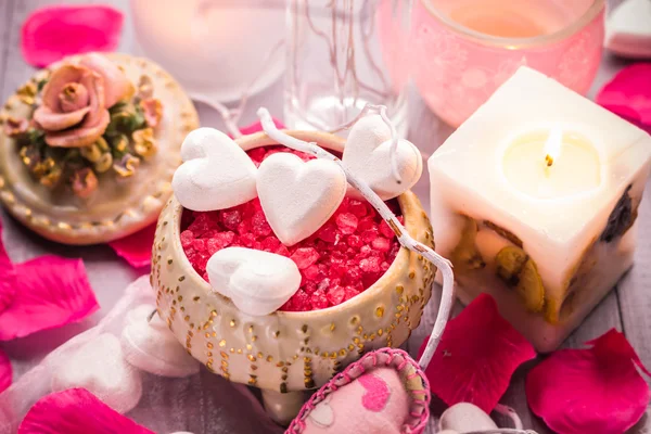 Composición del spa Día de San Valentín amor corazón salud corporal — Foto de Stock