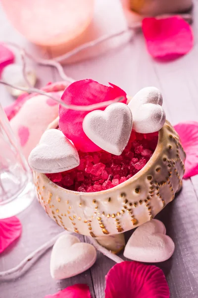 Lázně složení Valentýn srdce milovat tělesné zdraví — Stock fotografie