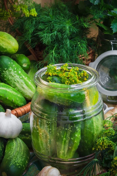 Jar pickles other ingredients pickling — Stock Photo, Image